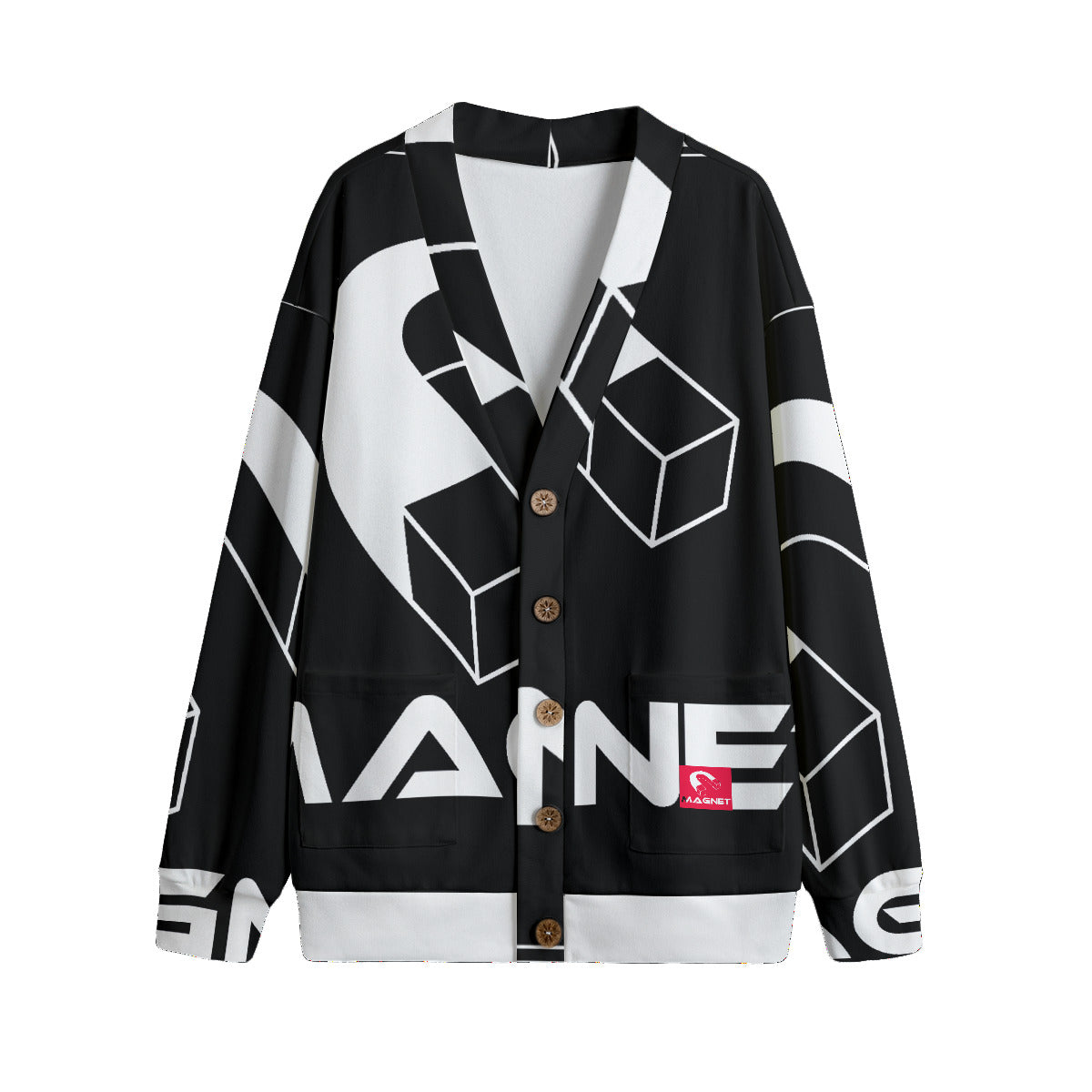 MAGNET Unisex V-neck Knitted Fleece Cardigan With Button Closure