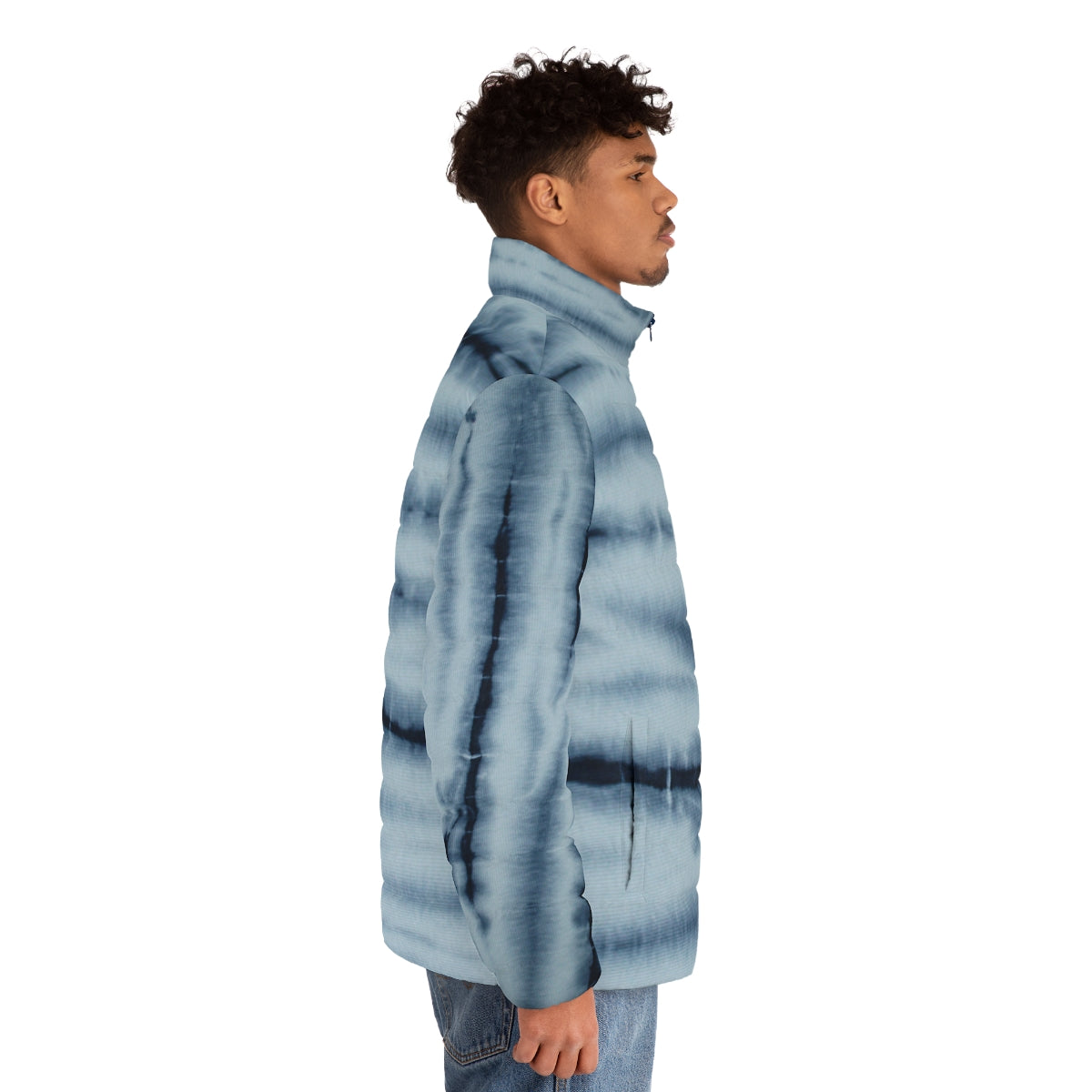 Magnet Blue wave tie dye Men's Puffer Jacket (AOP)