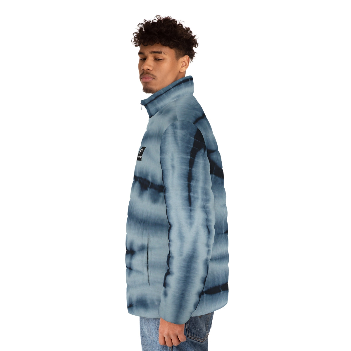 Magnet Blue wave tie dye Men's Puffer Jacket (AOP)