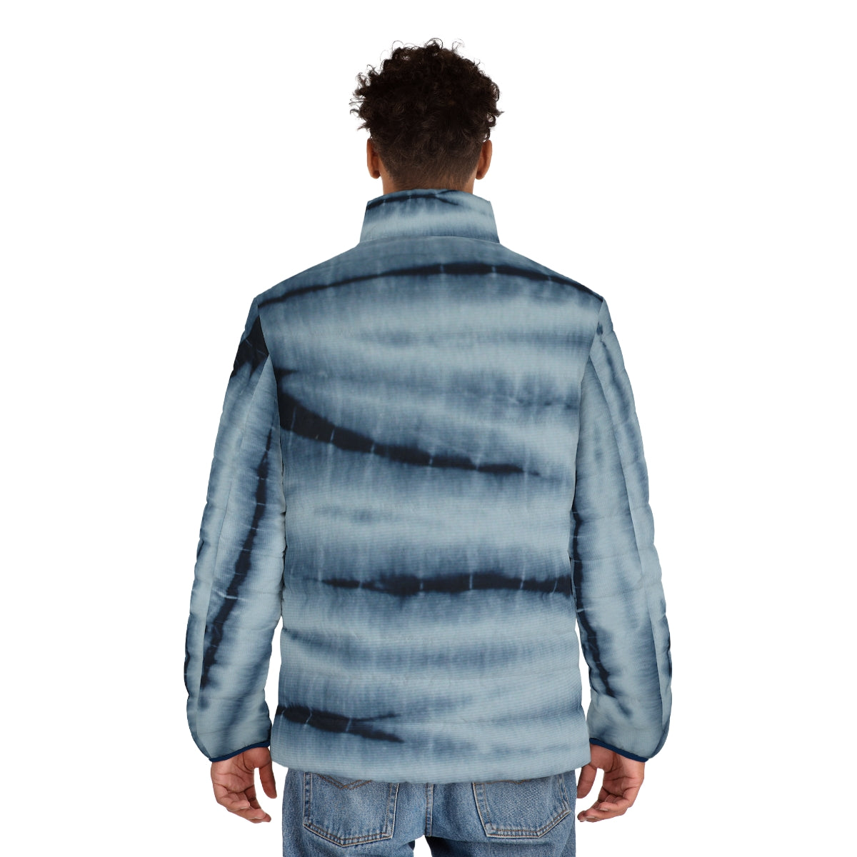 Magnet Blue wave tie dye Men's Puffer Jacket (AOP)