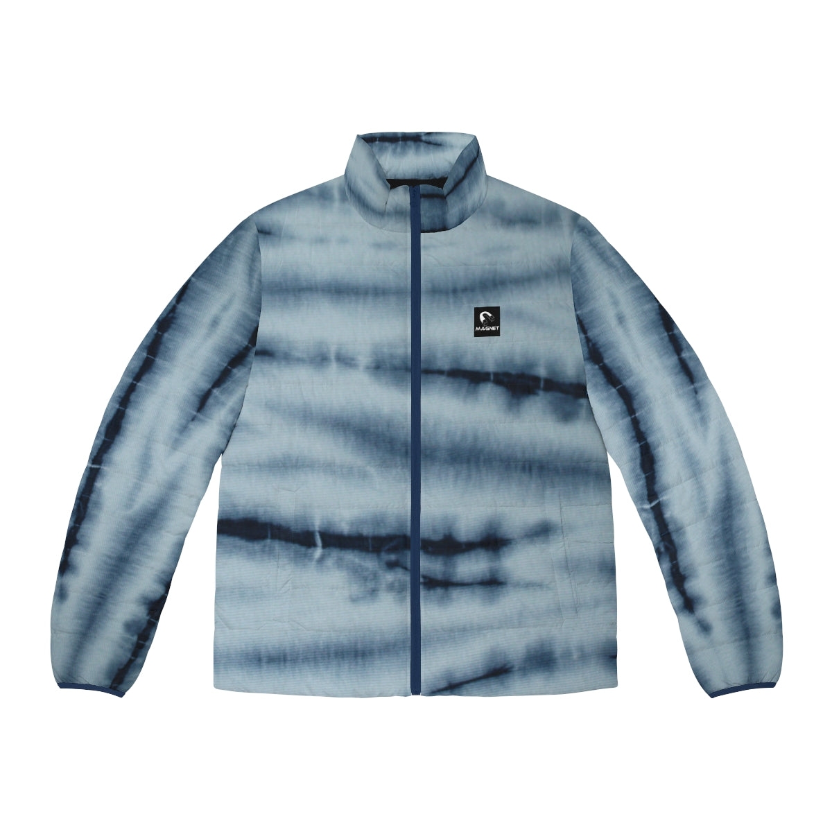 Magnet Blue wave tie dye Men's Puffer Jacket (AOP)